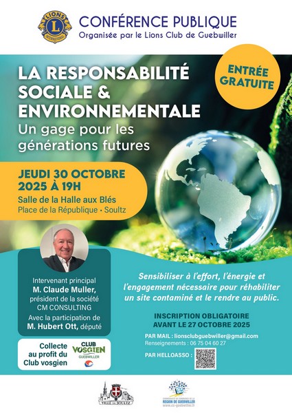 Affiche de la conférence environnementale donnée par M Claude Muller et le député Hubert Ott.